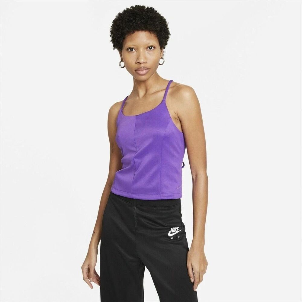 Nike Women's Purple Activewear Cami Tank Top Cropped Tie Back Cross Strap L